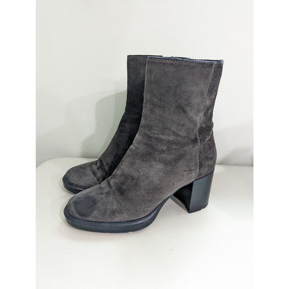 Aquatalia Size 8 Isla Boots Suede Ankle Booties Dark Grey Heels Waterproof - Picture 5 of 9